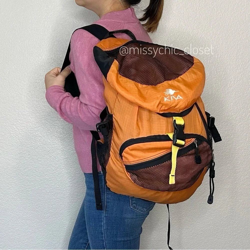 Kiva Orange Black Packable Travel Hiking Camping Backpack